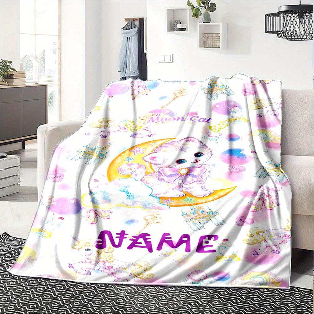 Moon Cat Home Customize Your Name Blankets Comfortable Soft Lightweight Multiseasonal Use Blanket For Picnics Sofas Offices Beds Living Rooms Perfect