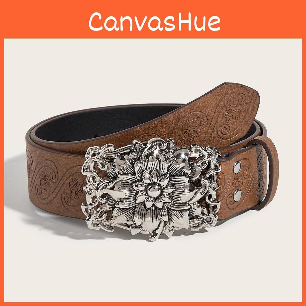 Flower Belt Print Pattern Hollow Metal Buckle Fashion Accessories Clothing