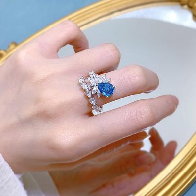 Mode 18K Weißgold Birne 7*10MM Aquamarin Saphir facettierte Edelstein Ring Jubiläum 925 Sterling Silber Schmuck
