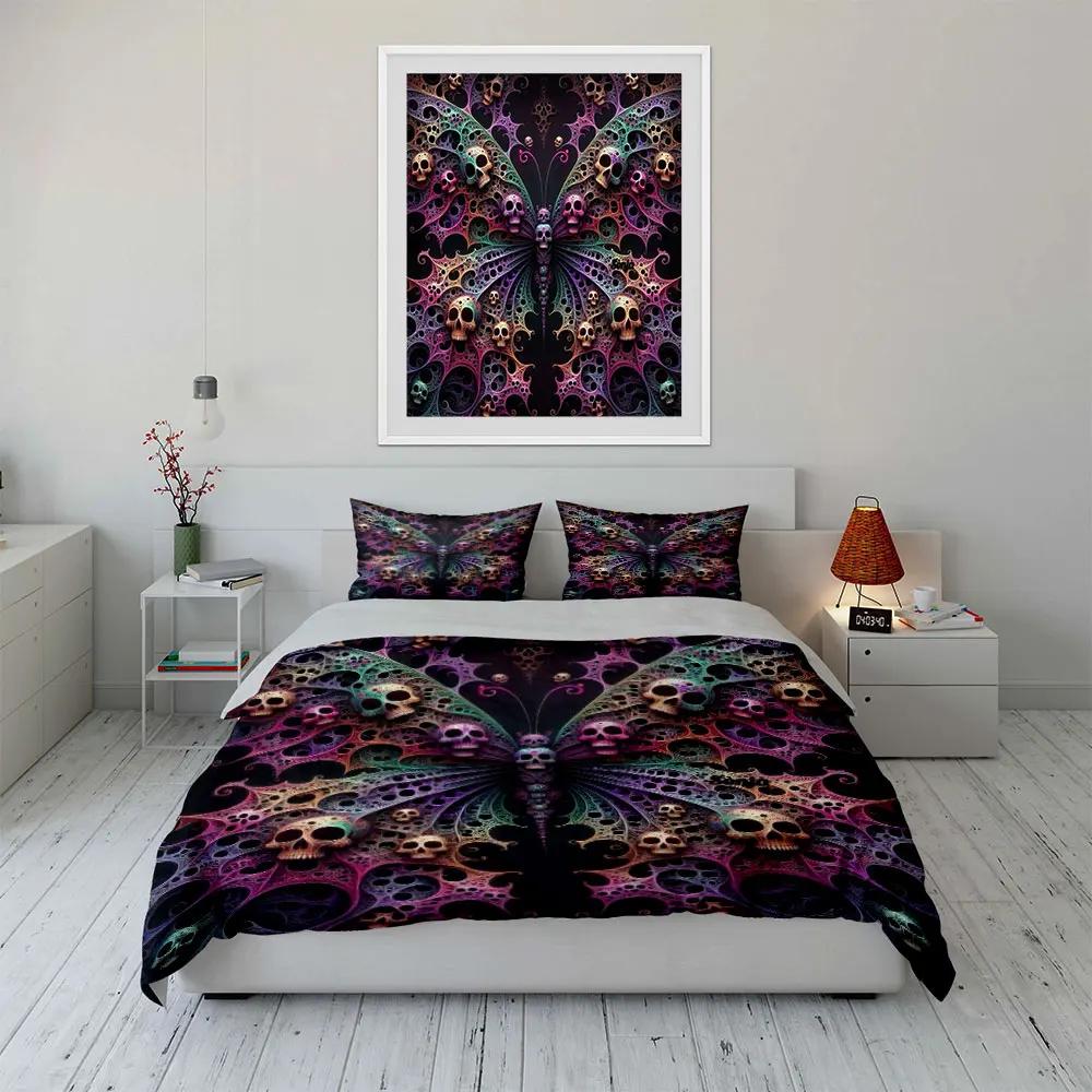 Butterfly Skull Art Decor Set Soft Comfortable Duvet Cover Bedding Set Included 1*Duvet Cover & 2*Pillowcases gift