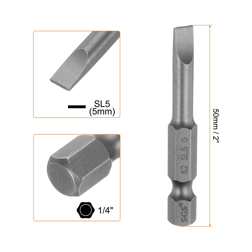 1/5/10pcs Magnetic Slotted Screwdriver Bits SL2 SL3 SL4 SL5 SL6 S2 Flat Head Screwdriver Bit 1/4" Hex Shank Screw Driver Bits