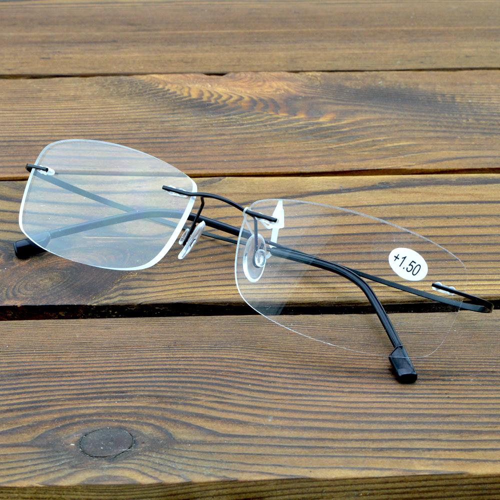 Titanrahmen Ultraleicht Memory Super Stretch Bügel Randlose Lesebrille +0.75 +1 +1.5 +1.75 +2 +2.25 Bis +4