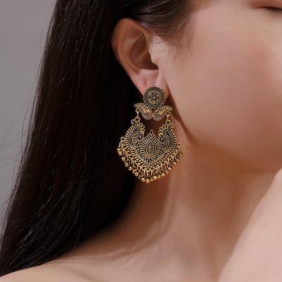 Ethnic Style Retro Pattern Earrings Carved Water Drop Bell Tassel Earrings Female Jewelry ADM