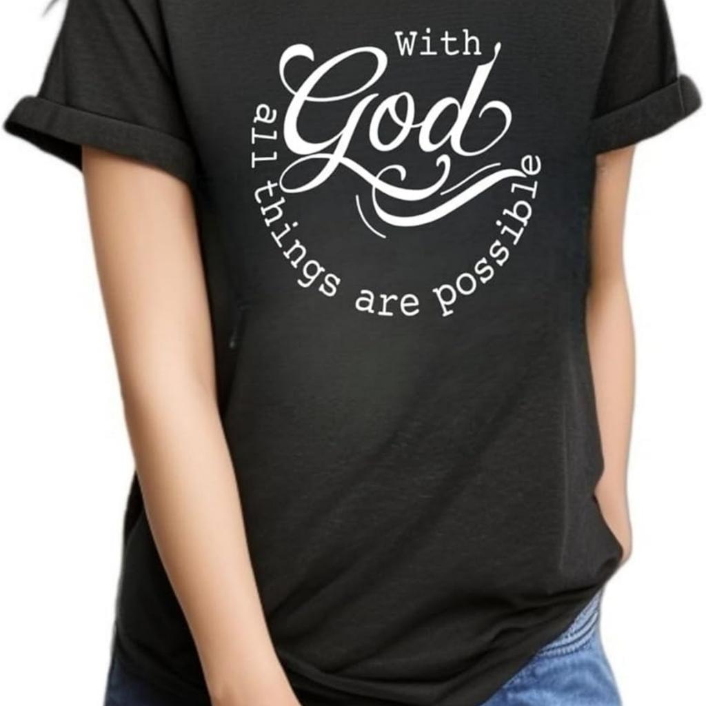 Christian Shirt for Women with God All Things are Possible Shirts Faith Tee Shirt Jesus Summer Tops