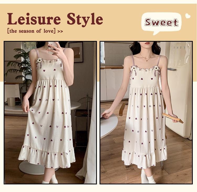Women's 2026 Summer Cloud Cotton Camisole Nightgown with Built-in Bra, Princess Style Long Dress Lapel