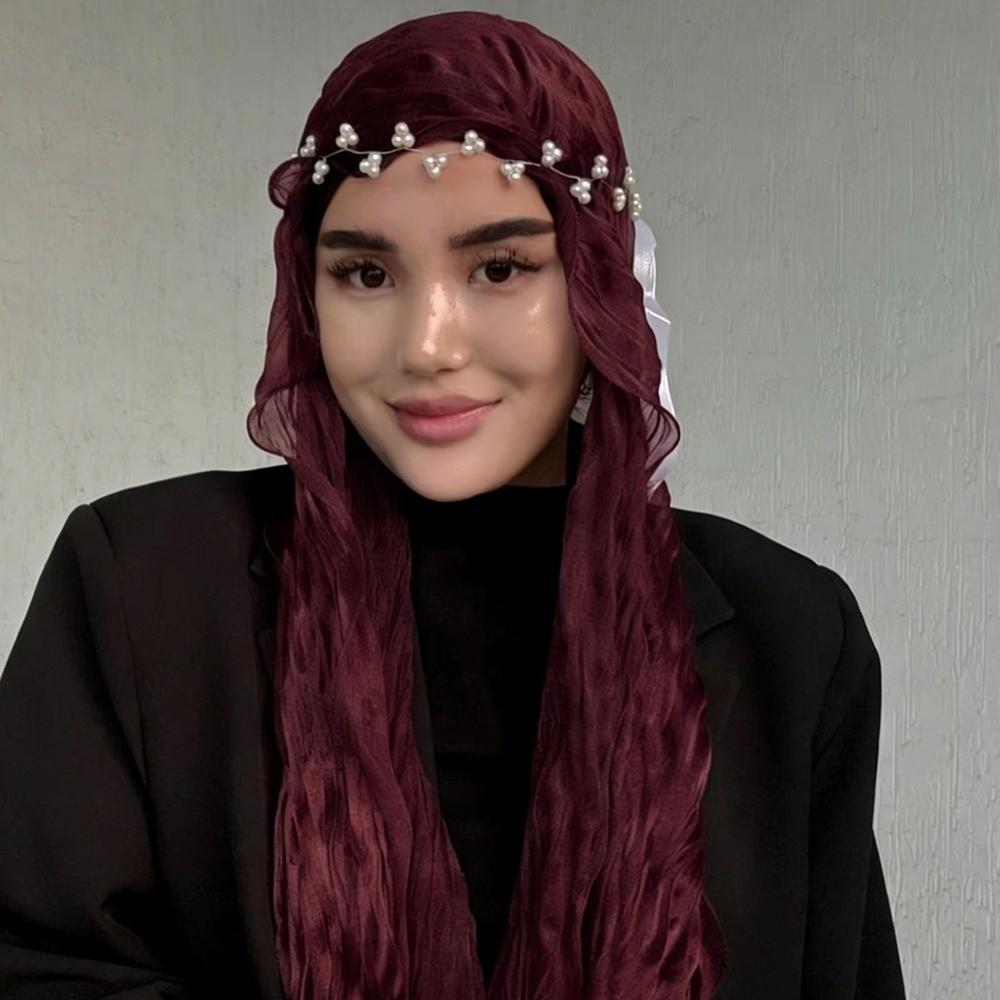 Shining Silk Scarf Ruffled Edge Chiffon Hijab Veil Fashion Ramadan Long Scarf Outdoor