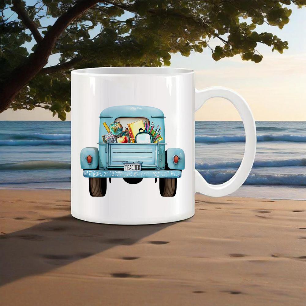 Light Blue Mug for Teachers' Day Lovely Water Mug for Educators Apply Shape Coffee Cup Rainbow Drinkware Back School Use Cups