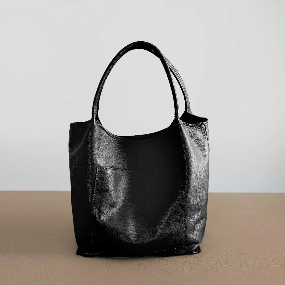 Top Layer Cowhide Japanese Korean Lightweight Hand-held Shoulder Leather Garbage Bag Tote
