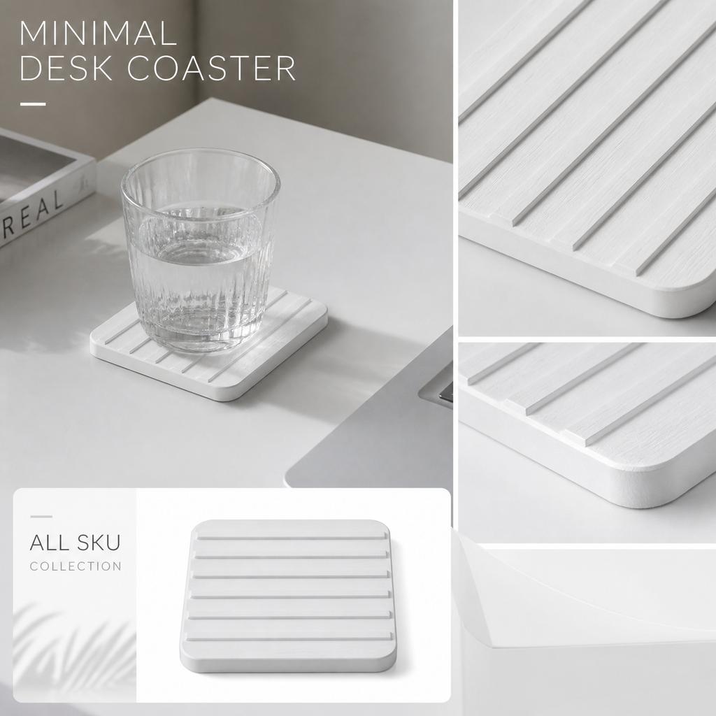 2pc Square Desktop Coasters Set Durable Non-Slip Heat Resistant Drink Coasters with Groove Design for Home Office Use