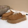 Chunky Platform Wedge Heel Furry Outdoor Slippers Women 2025 Winter Thick Bottom Plush Mules Slippers Sweet Pearl Bowknot Slides