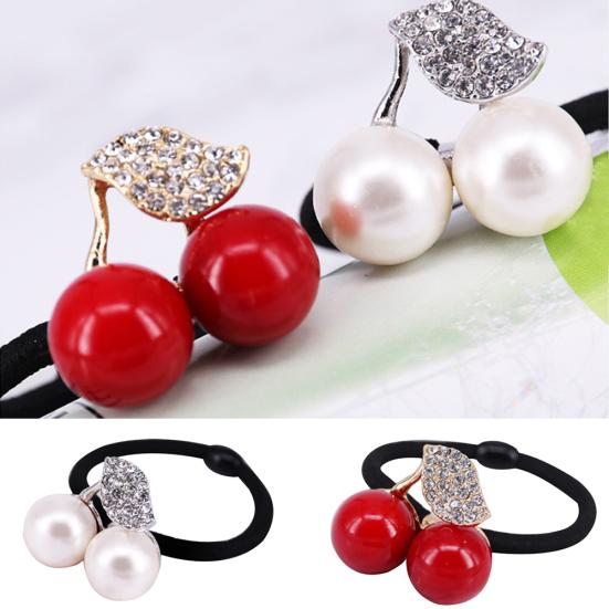 Shiny Rhinestone Leaf Cherry Elastic Hair Rubber Band Girl Ponytail Holder Rope