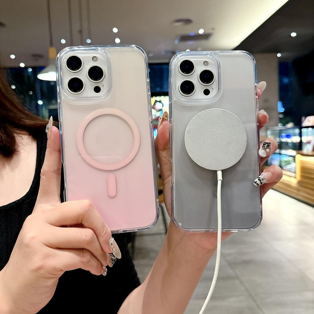 For iPhone 16 Pro Case Compatible with MagSafe Transparent Gradient Hard PC Phone Cover