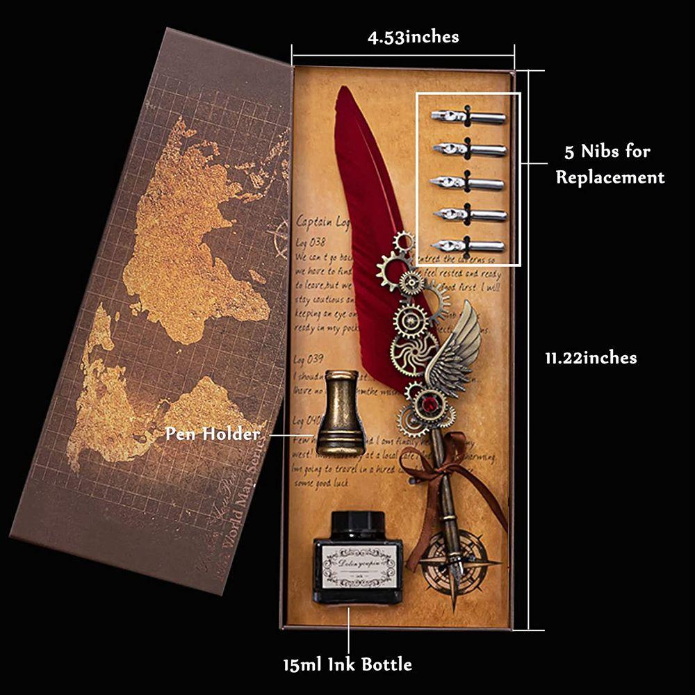 Office Supplies Carving Glittering Quill Pen Set Writing Dip Pen Feather Pen Set Feather Dip Pen