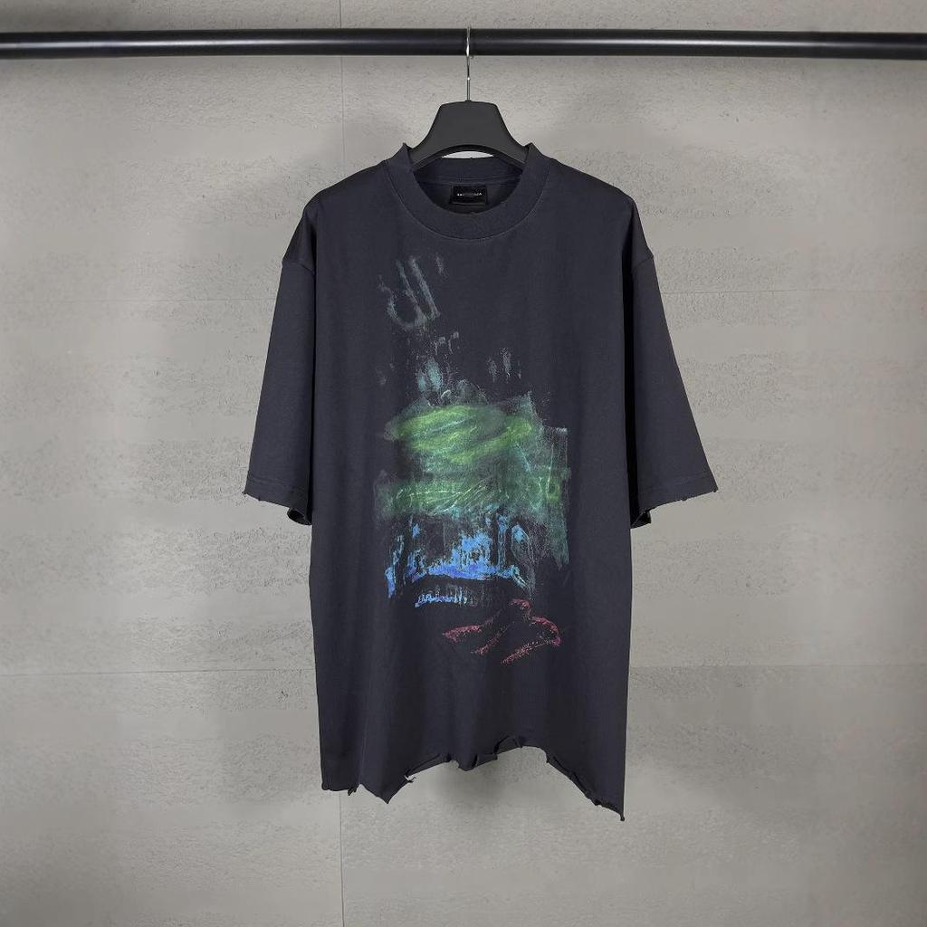 Authentic Paris B Distressed Hem Washed Blurred Pattern Unisex T-Shirt