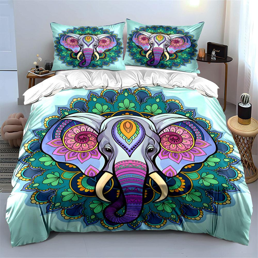 Mandala Elephant Art Decor Set Multiple Sizes Kid'S And Adults' Bedroom Exquisite 3Pc Bedding Set, Gift