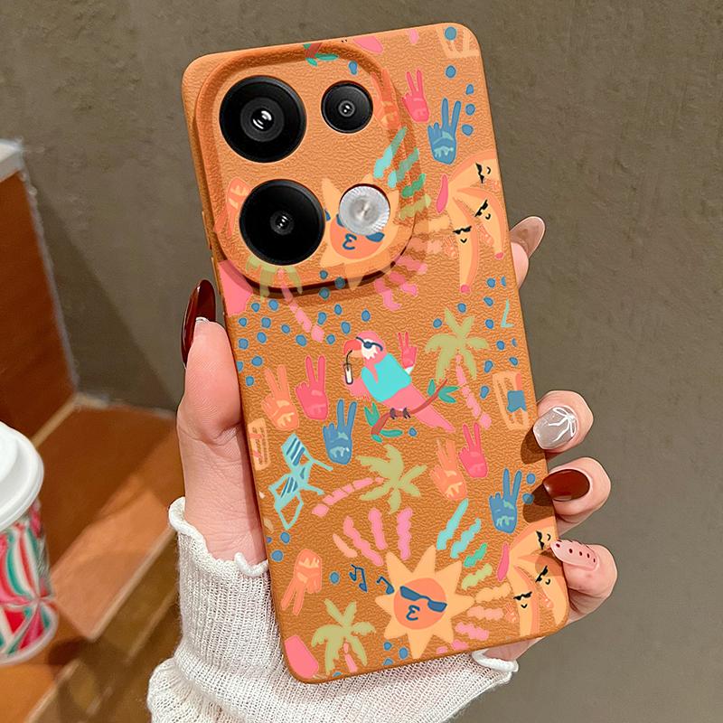 Kolorowe Etui z Wzorem Kreskówkowym Xiaomi 14T 13T 11T Pro Skórzana Faktura Silikonowe Pokrowiec Funda Dla Redmi Note 14 13 Pro 4G 5G 12 11