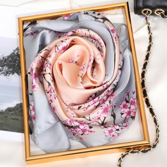 Sunscreen Exquisite Decorative Faux Silk Scarf Women Elegant Peach Blossom Pattern Square Shawl Costume Accessories
