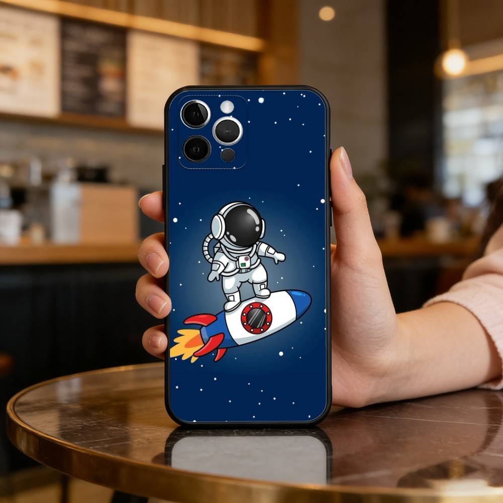 

Cartoon Astronaut Cute Soft Silicone Black Cover,Phone Case For iPhone 17,16,15,14,13,12,11 Plus,Pro Max,XS iPhone15promax