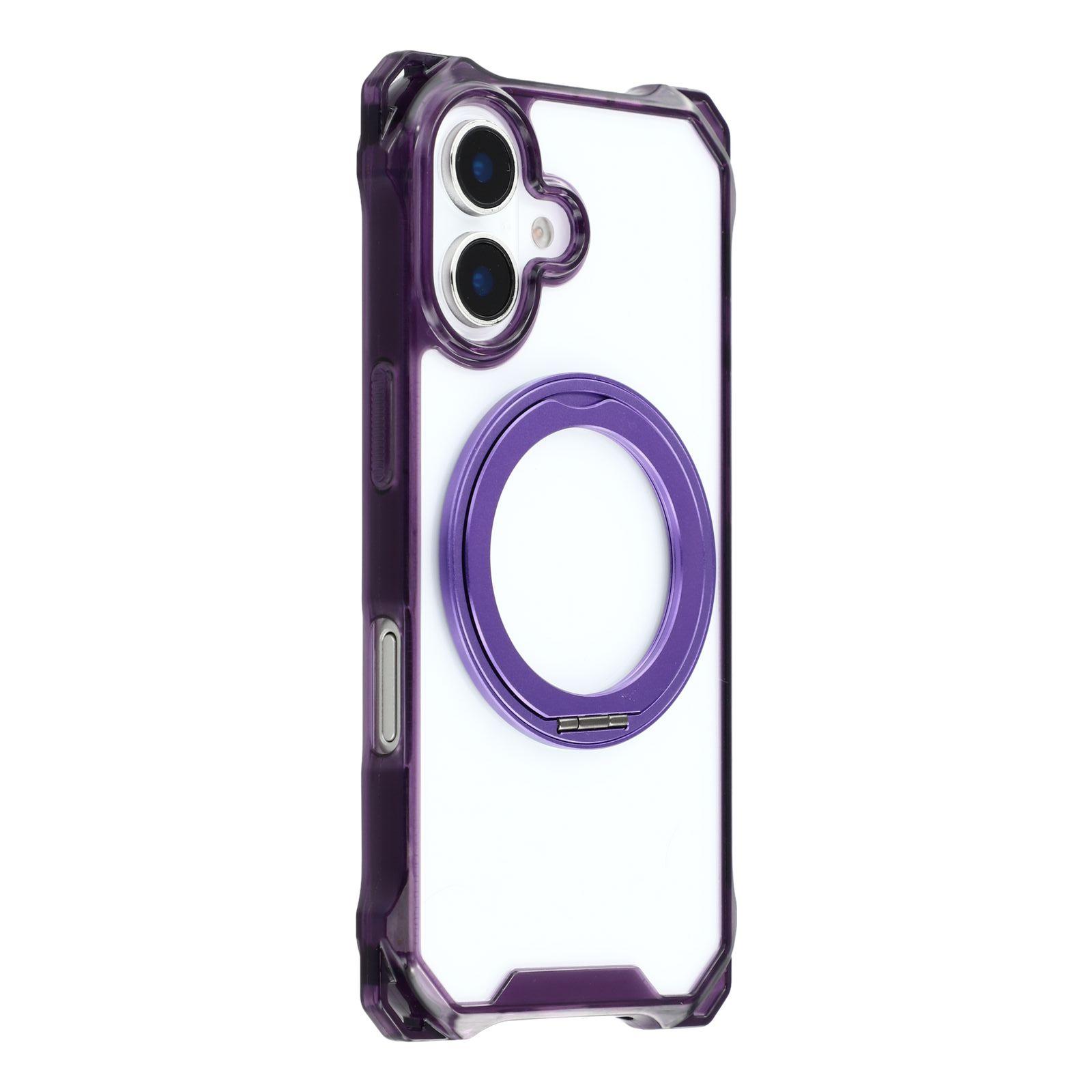 

For iPhone 16 Magnetic Case Ring Kickstand TPU+PC Phone Cover Purple