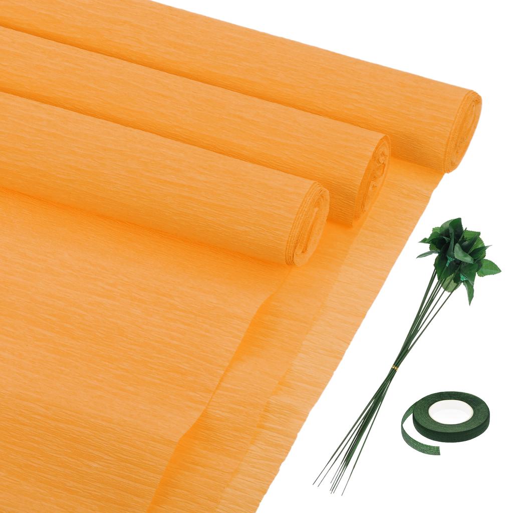 6pcs Crepe Paper Roll with Floral Stem Wire and Green Floral Tapes for Wedding Ceremony Various Large Festivals Decoration