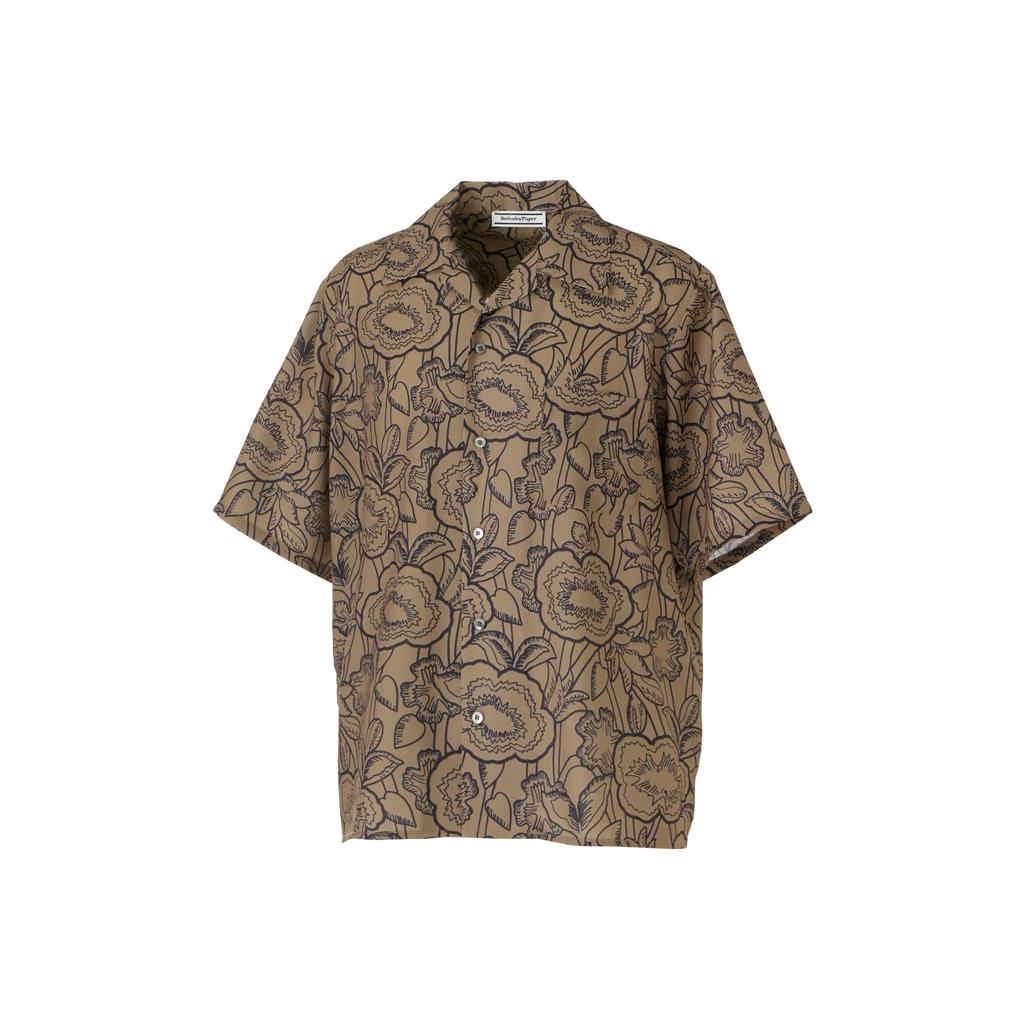 Onitsuka Tiger Printed Fashion Polo Button Short Sleeve Shirt Men shirts Light-Brown 2181B047-200