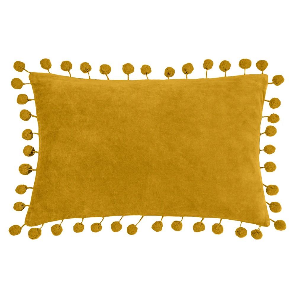 Furn Dora Pom Pom Velvet Rectangular Cushion Cover