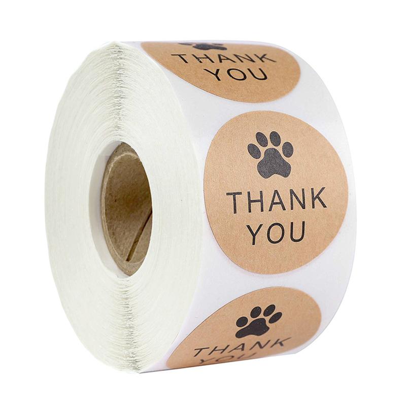 500Pcs Round Dog Paw Print Thank You Label Stickers Used For Shipping And Mailing Box Seal Labels Decorative Gifts Stickers