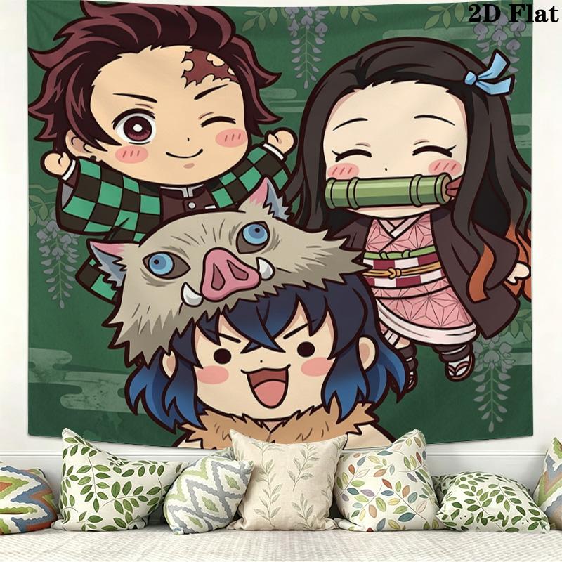 Demon Slayer Kimetsu No Yaiba Wall Tapestry Aesthetic Wall Hanging Printed Fabric Blanket Decorative Tapestries for Bedroom Living Room Home Decor