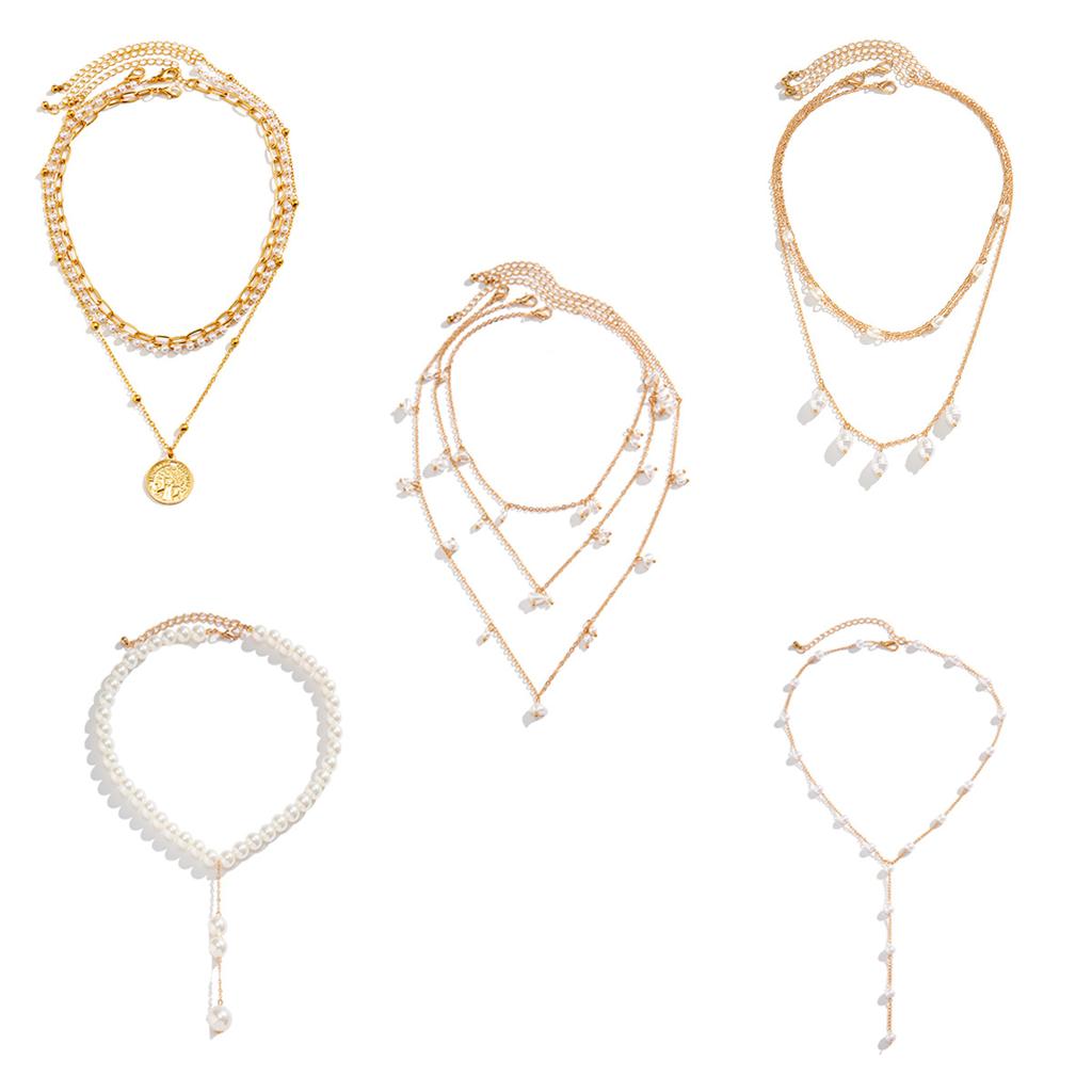 Jewelry, Simple And Cold Wind Stacked Pearl Chain Necklace, Sweet And Cool Retro Metal Tag Necklace