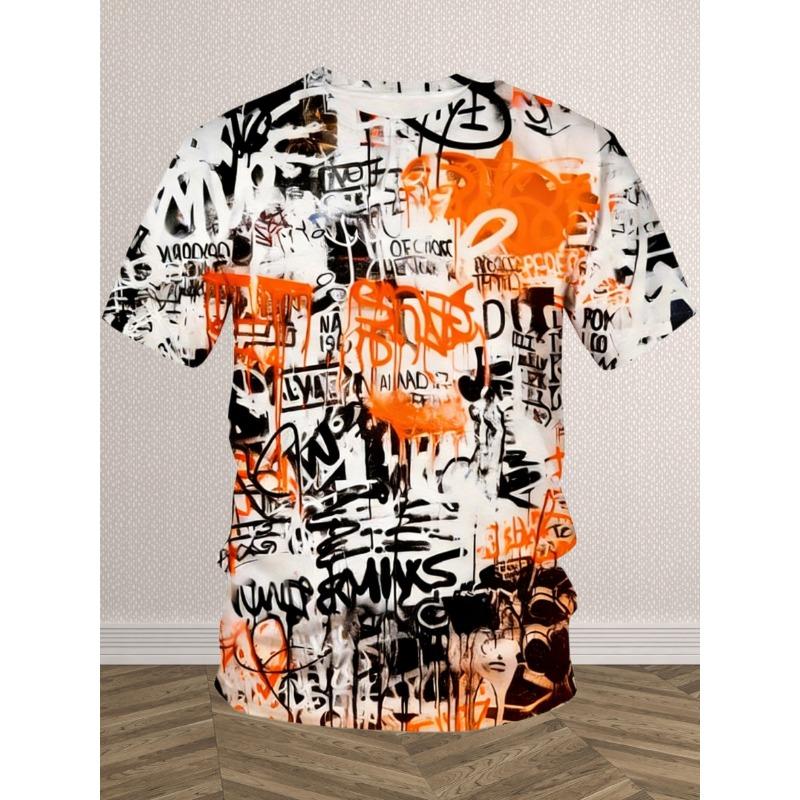 Men's Hip Hop Short Sleeve T-Shirt Bright Digital Printed Round Neck Casual T-Shirt