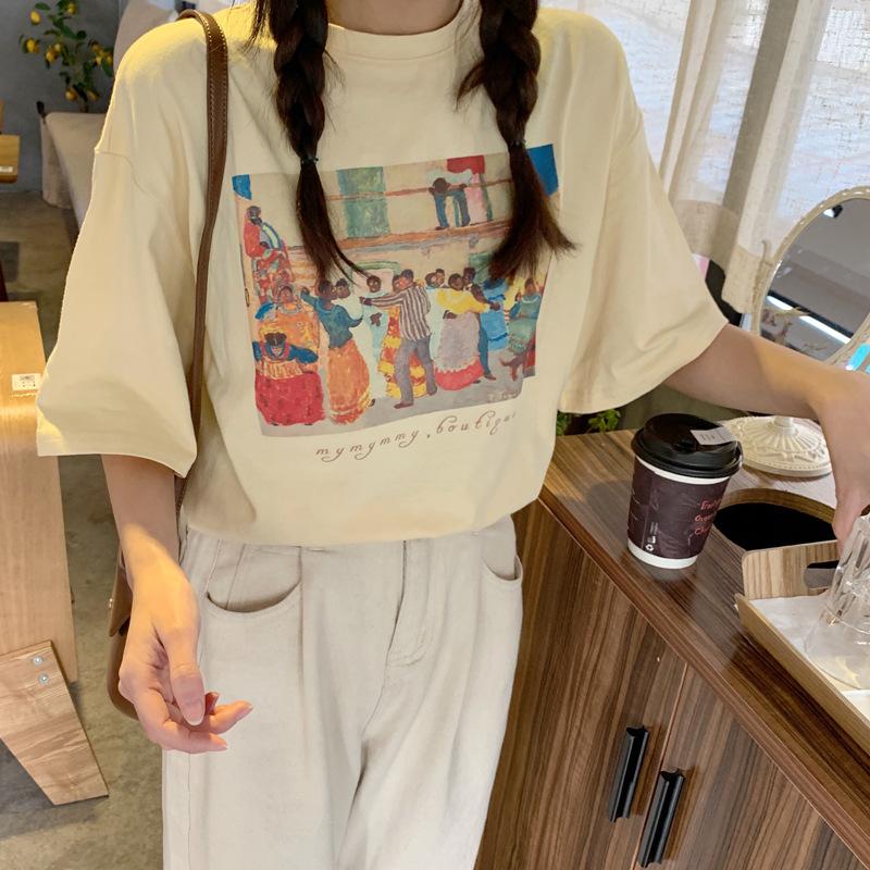 vintage funny cartoon print high street white short sleeved t-shirts for women's summer casual oversized t shirt harajuku streetwear tshirt y2k tops