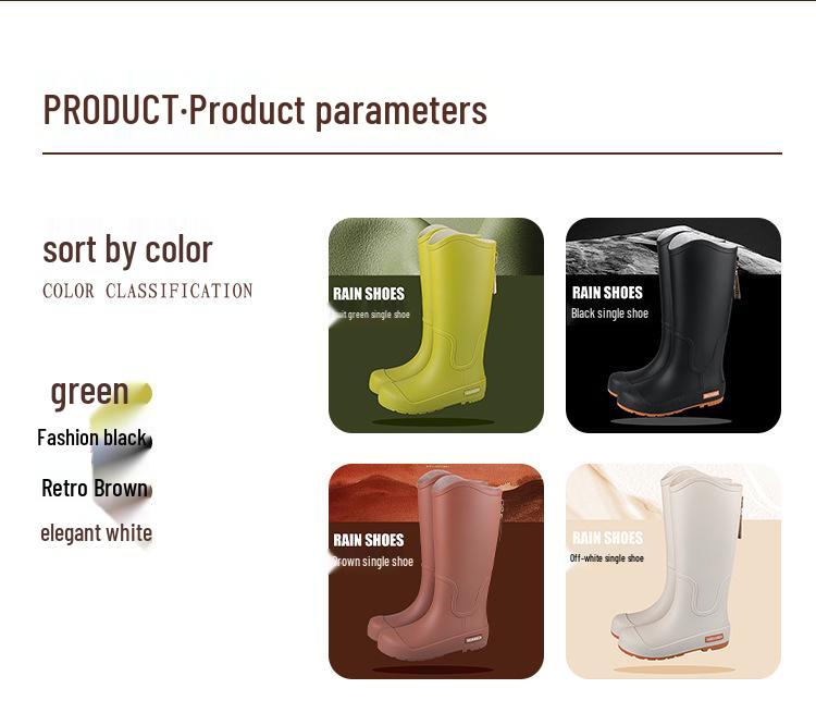 Women's Japanese-Style Non-Slip Waterproof High-Top Rain Boots, Fashionable, Wear-Resistant, Soft-Soled, Ideal for Outdoors and Kitchen.
