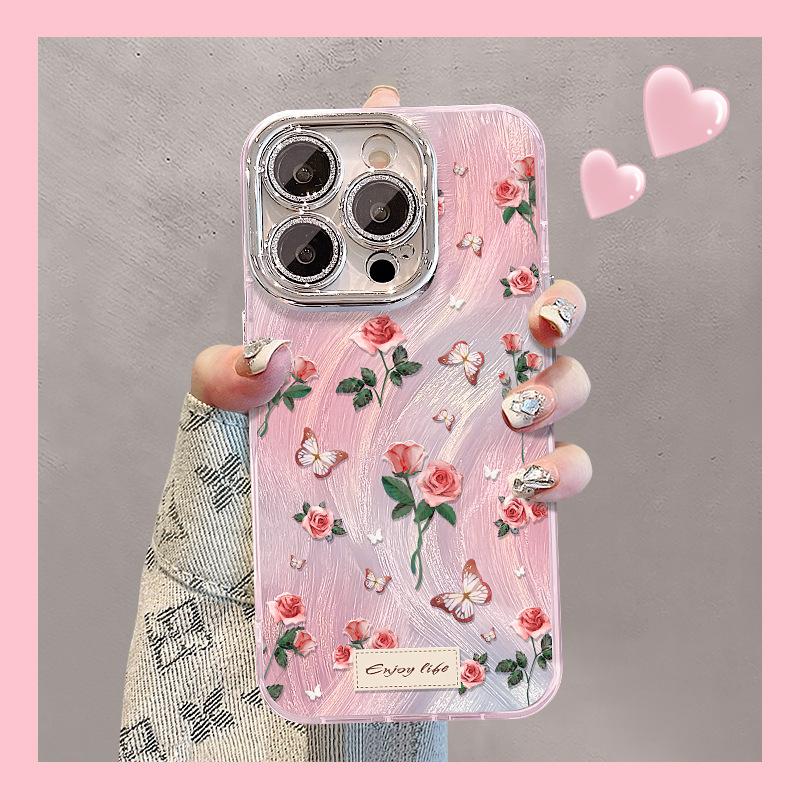 

Браслет с розами и бабочками для iPhone16promax Apple 15 Чехол для мобильного телефона из перьевой пряжи 14 Пленка для объектива 13 Полный пакет Redmi K40/K40 Pro