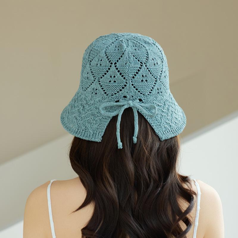 Hollow Knitted Bucket Cap, Rear Split Basin Cap, Summer Breathable Sunscreen Visor, Outdoor Travel Shows A Small Face
