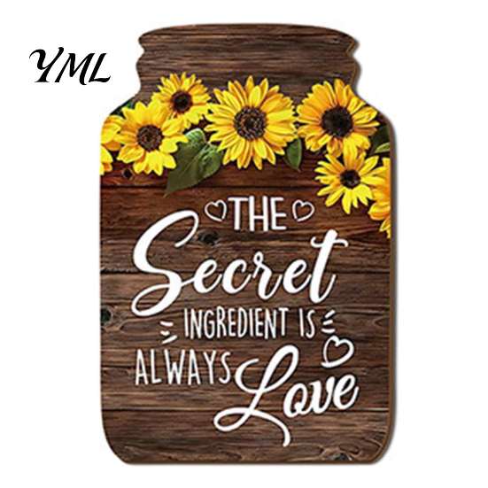 Decorative Signs for Kitchen Mason Jar Shape Wall Decoration, Wooden Art with Sunflower Print, Hanging Plaques Retro Rustic Decor Farmhouse