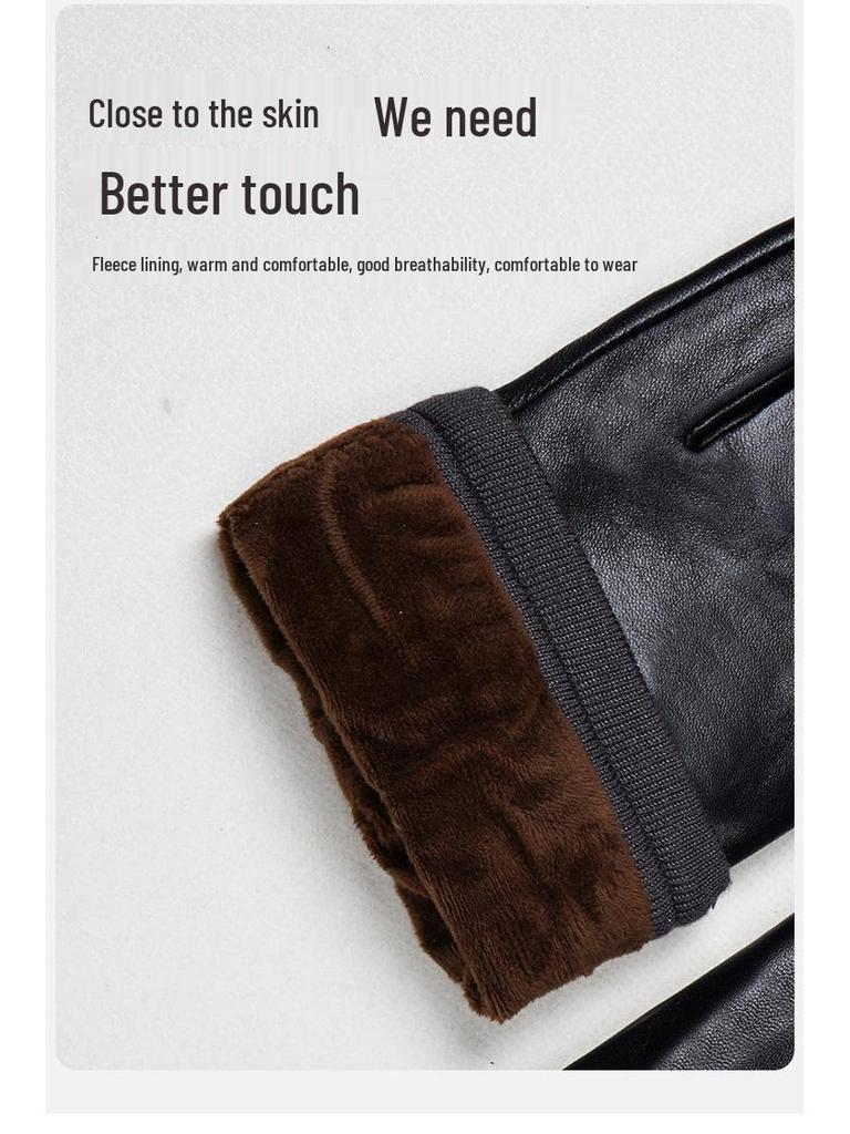 Herren Warm Touchscreen Echtlederhandschuhe für Herbst/Winter – Plus Samt, Dick, Winddicht, Ideal zum Autofahren, Reiten & für Outdoor-Aktivitäten.