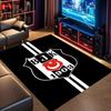 Black White Stripe Football Club Emblem Print Non-Slip Rug, Sports Fan Decor Carpet for Bedroom Living Room
