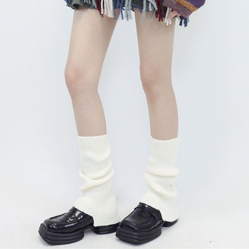 Harajuku Styl Dámské Jednobarevné Teplé Froté Ponožky, Návleky na Boty a Zvonové Legíny