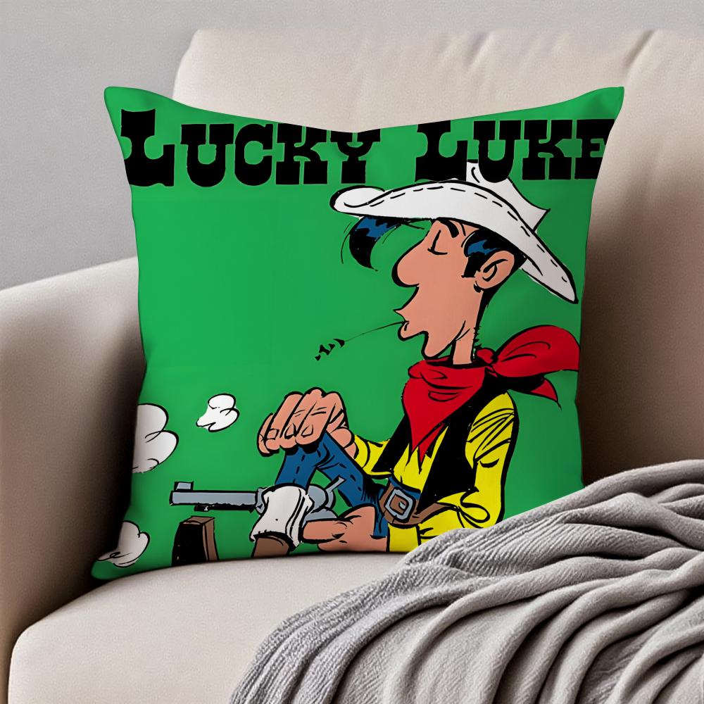 Classic Western Cartoon LLucky Luke Cushion Cover Pillowcase Antidustmite Invisible Zipper Short Plush Sofa Cushion