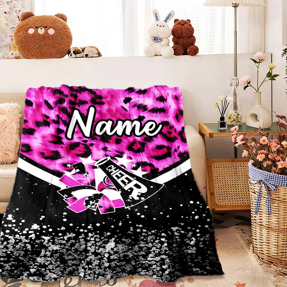 Cheerleading Pink Leopard Print Customize Your Name Home Blanket Comfortable Soft Lightweight Allseason Multipurpose Blanket For Picnics Couches