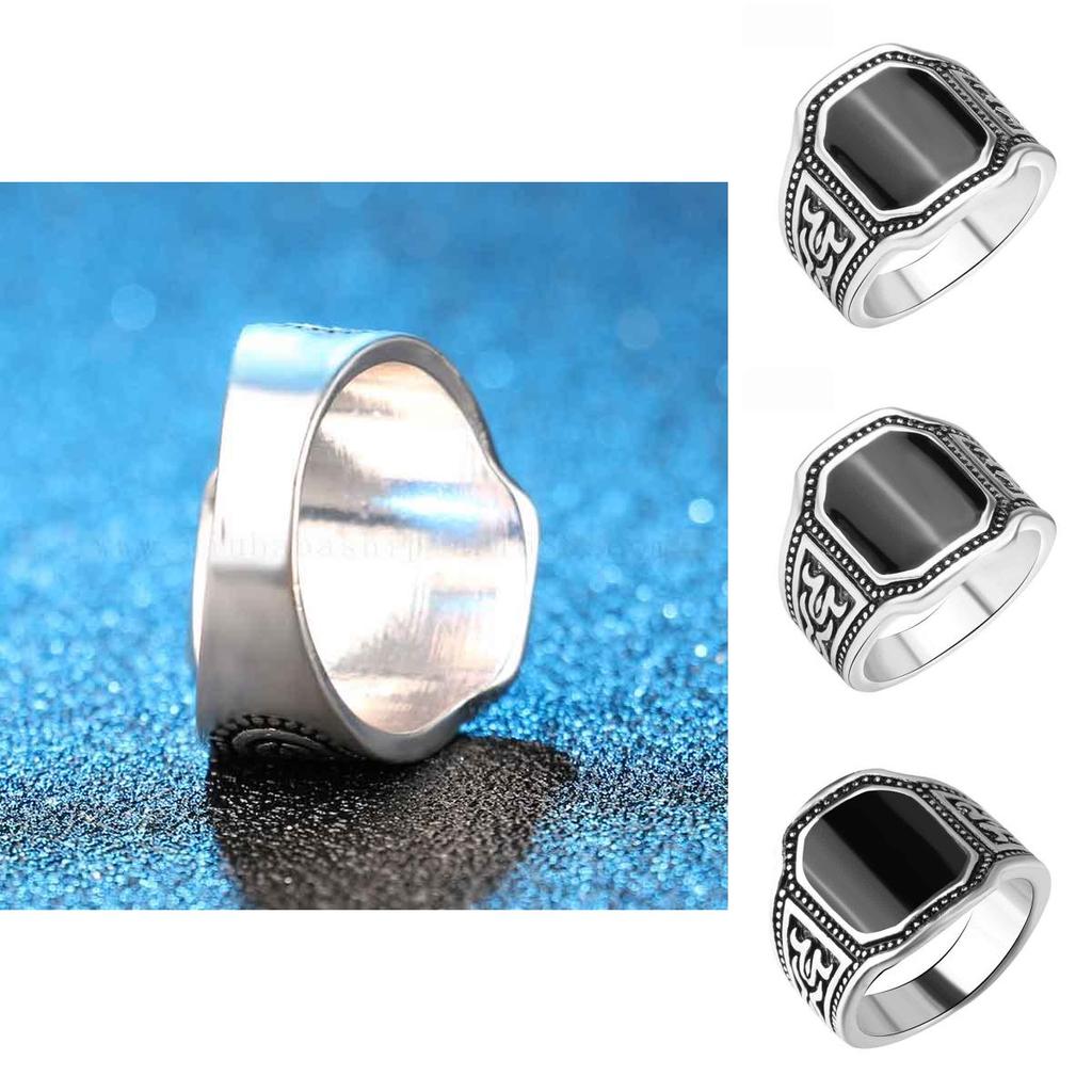 Elegant Fashion Jewelry Ring With Round Black Rhinestone And Curved Engraving For Men