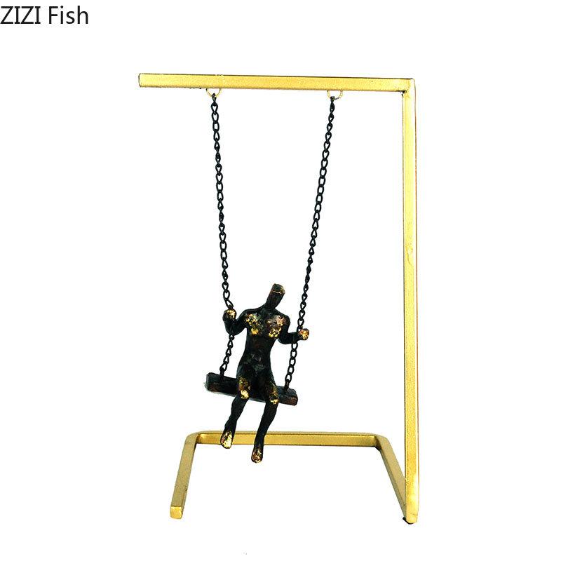 Metal Swing Character Abstract Crafts Statue Golden Swing Figures Metal Sculpture Desk Decoration Ornaments Modern Home Decor