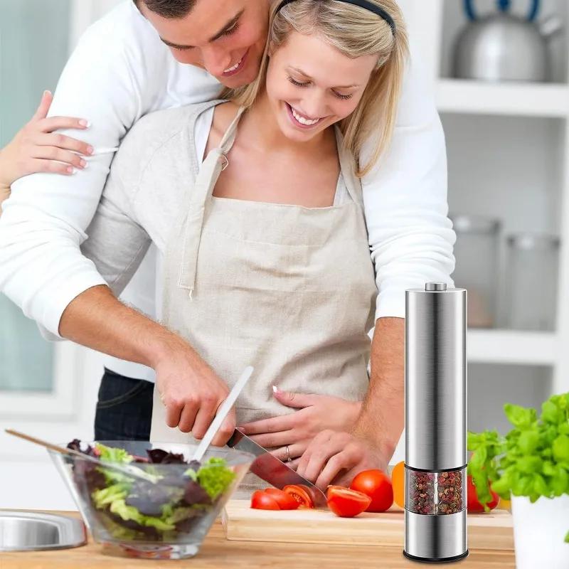 1pc Electric Salt Pepper Grinder Automatic One Handed Stainless Steel Grinders Adjustable Coarseness For Automatic Gravity Herb