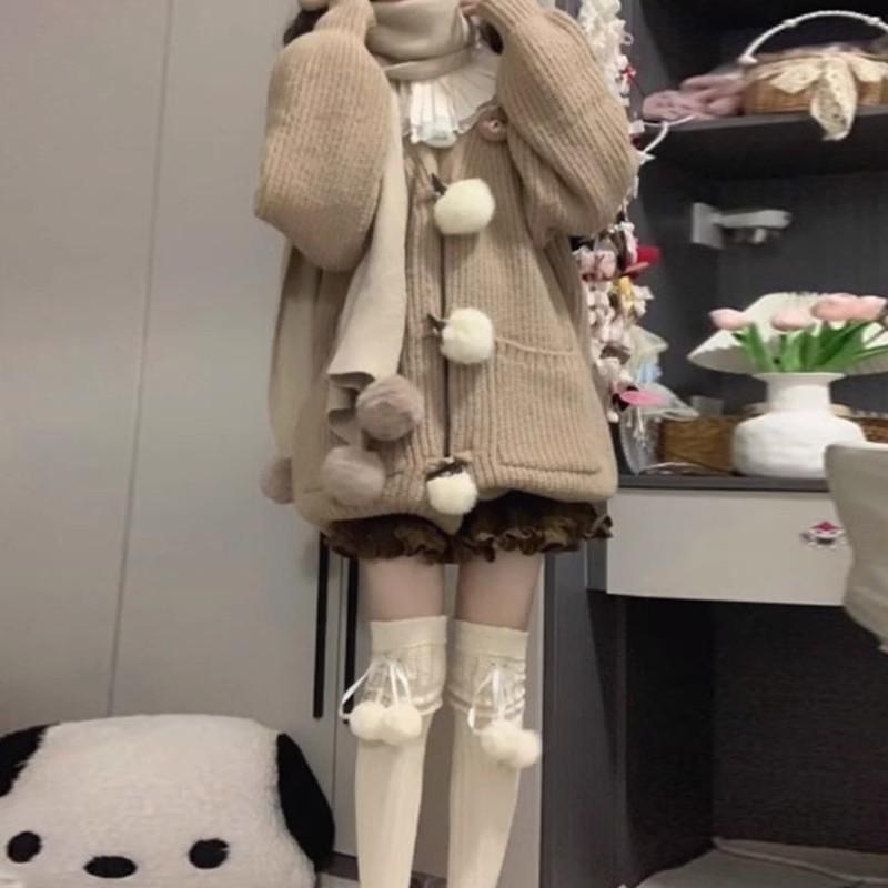 

Комплект из вязаного кардигана цвета хаки и плиссированной миди-юбки для миниатюрных женщин на осень/зиму Small