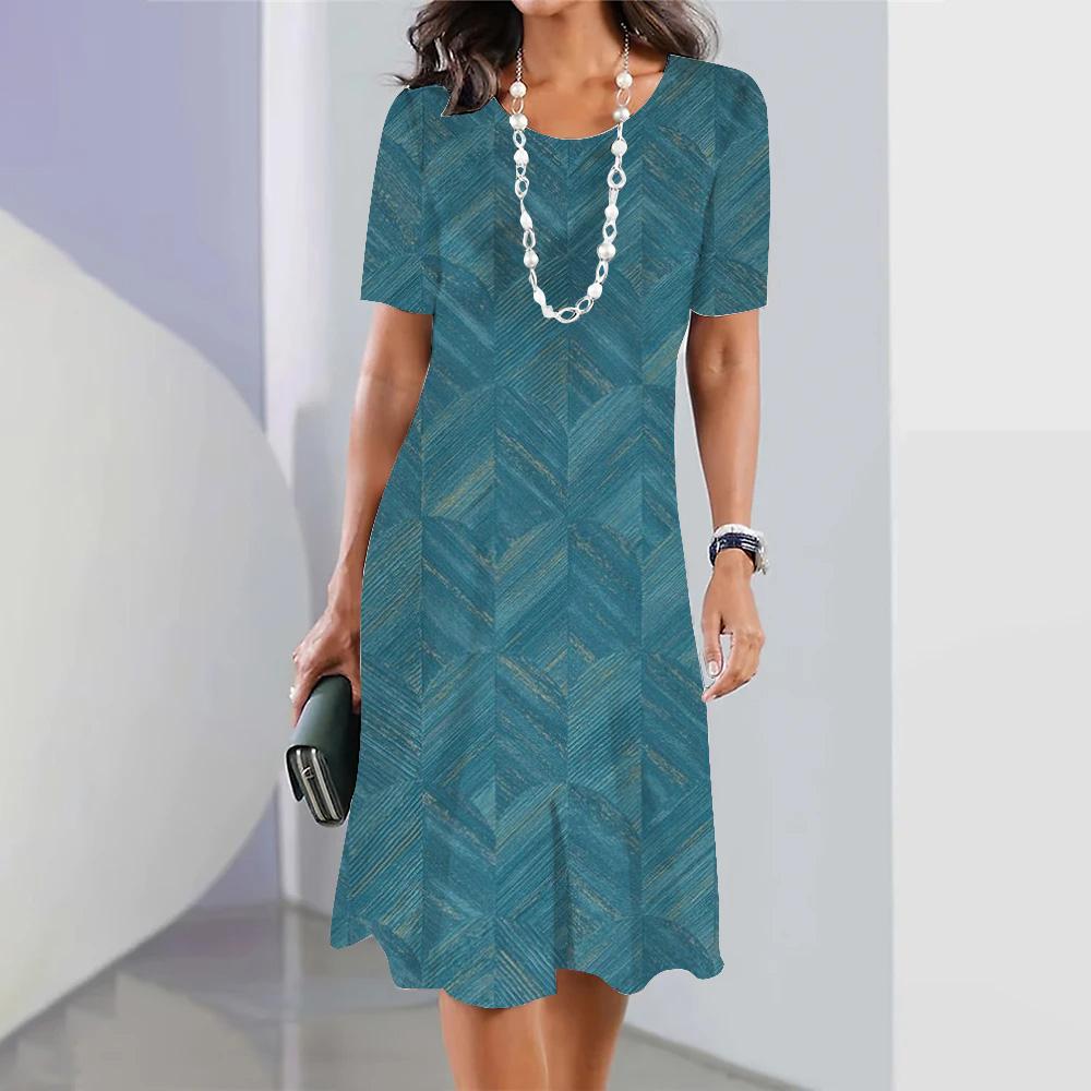 Summer Women's Long Dress Round Neck Long Dress Female Dress Vacation Beach Casual Short Sleeve Elegant Loose Dress