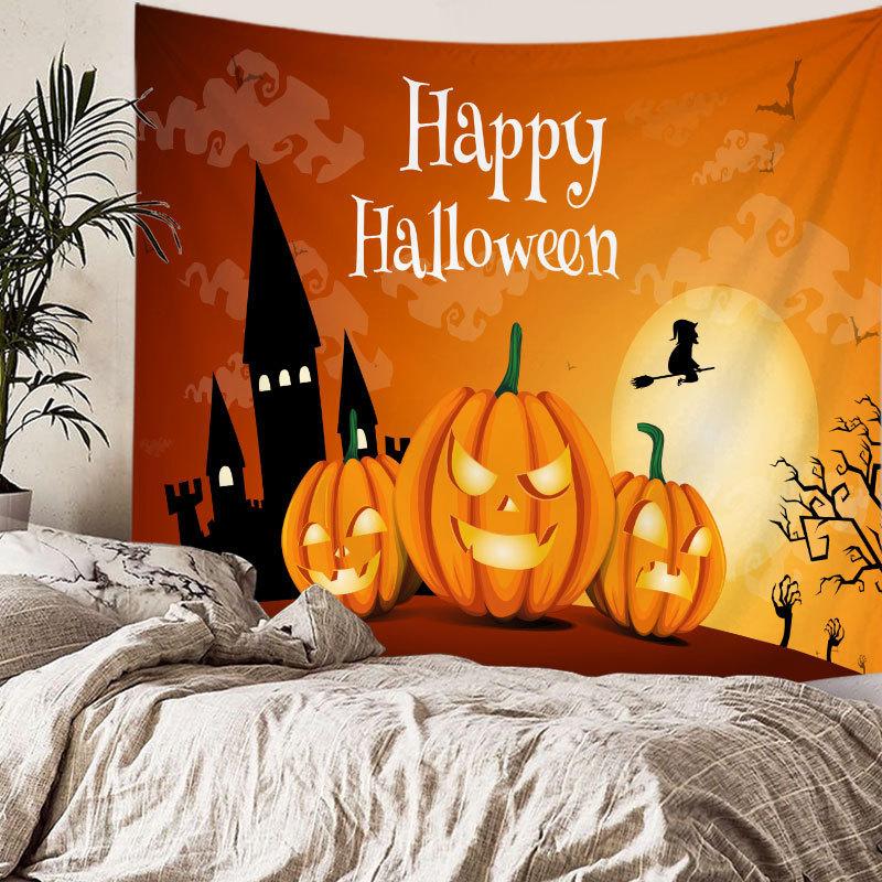 Home bedside room decoration Halloween tapestry, witch skull ghost print hanging cloth, background wall covering
