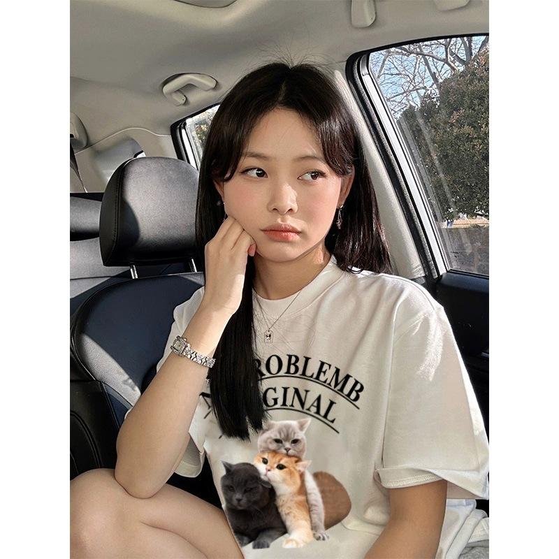 summer Women funny cartoon Print T Shirt harajuku Round Neck loose Casual Y2K Harajuku Tops korean white graphic t-shirts young girl