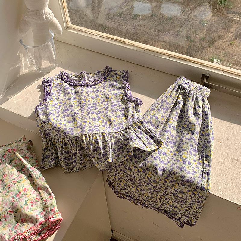 Girls Summer Ruffle Flutter Sleeve Doll Shirt Two Piece Set Stylish Fashion Kids Clothing Outfit 90cm