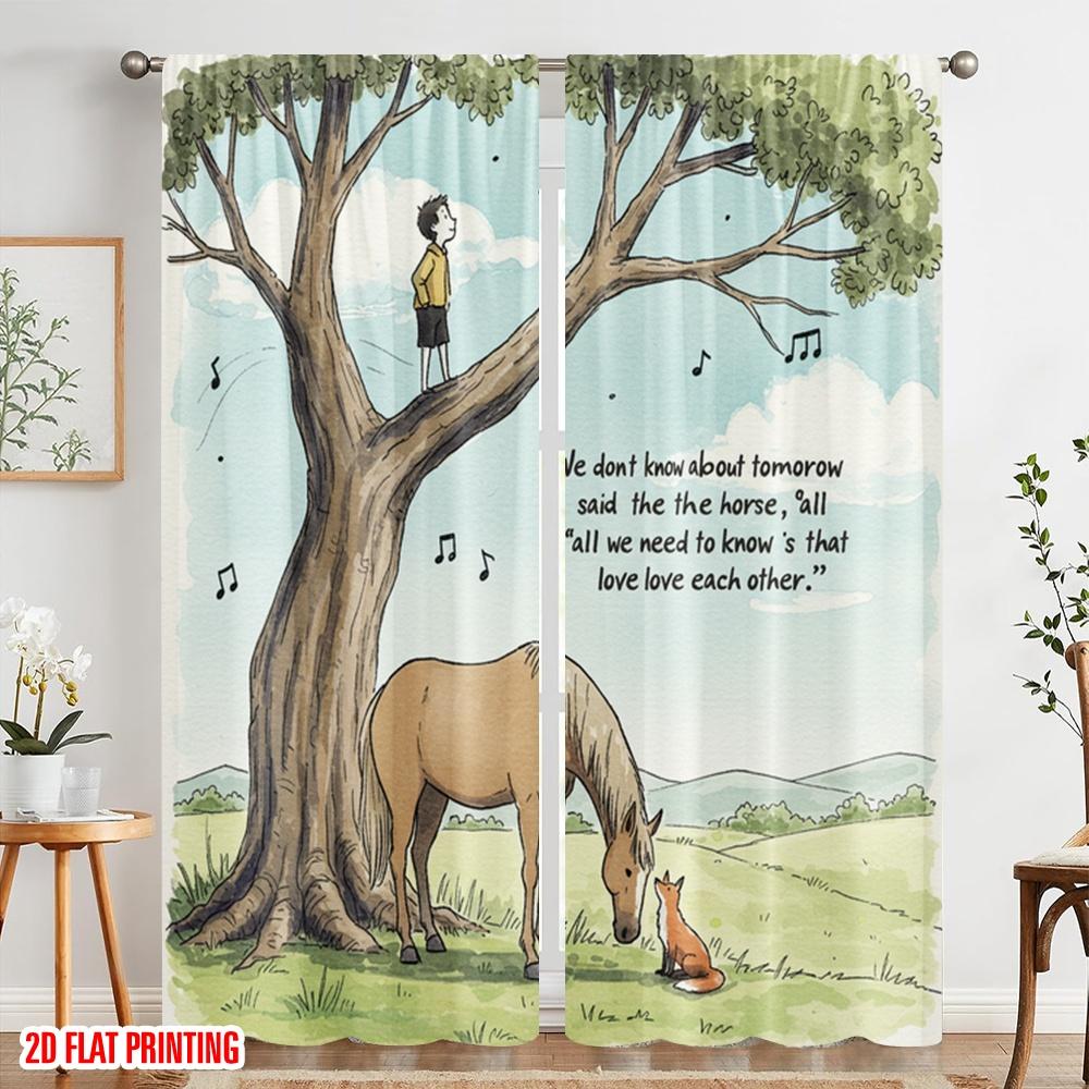 2 Stück 2D Flachdruck Partyvorhang Pferd Baum Freundschaftszitat Polyester Ohne Strom 0 Verwendung für goldene Wanddekoration