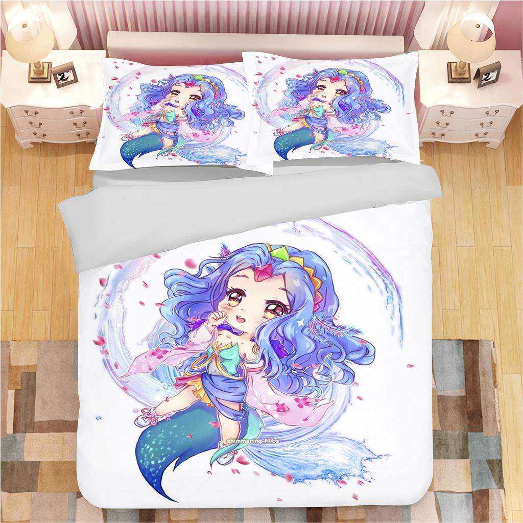 Mermaid Cartoon Printed Quilt Cover Soft Breathable Bedding Set Custom Design for Children Baby Bedroom Home Decoration